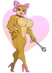 abs accessory anthro beaded_jewelry beaded_necklace beads biceps big_breasts bow_ribbon bracelet breasts breasts_bigger_than_head clothing female footwear hair_accessory hair_bow hair_ribbon heart_symbol high_heels jewelry koopaling lips lipstick looking_at_viewer makeup mario_bros mascara muscular muscular_anthro muscular_arms muscular_calves muscular_female muscular_thighs necklace nintendo non-mammal_breasts pokkuti pose puckered_lips ribbons scales shoes solo tail thick_lips thick_thighs wand wendy_o._koopa wide_hipped_anthro wide_hipped_female wide_hips yellow_body yellow_scales
