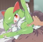  after_sex bedding belly blush bodily_fluids censored cum cum_in_pussy cum_inside cute_fangs duo edit female female_focus genital_fluids genitals green_body green_hair green_skin hair hair_over_eye hi_res human human_on_humanoid humanoid humanoid_focus ineffective_censorship interspecies kirlia looking_at_another lying mammal mizo_ne navel nintendo one_eye_obstructed pok&eacute;mon pok&eacute;mon_(species) pok&eacute;philia pseudo_clothing pussy red_eyes size_difference solo_focus spread_legs spread_pussy spreading sweat uncensored video_games white_body white_skin 