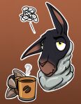 2020 anthro beverage bovid brown_background caprine coffee coffee_mug digital_drawing_(artwork) digital_media_(artwork) domestic_sheep fur gradient_background headshot_portrait hi_res hooves kemira male mammal outline pointy_ears portrait prick_ears sheep signature silver_sheep simple_background smoke solo sticker_pack suffolk_sheep tired white_outline wool_(fur) yellow_eyes