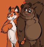  &lt;3 2022 anthro belly black_nose blush brown_body brown_fur canid canine cute_fangs duo fox fur hand_holding hi_res jakegr male male/male mammal orange_body orange_fur overweight overweight_male ursid white_body 