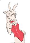  1girl alternate_costume animal_ears bow bowtie detached_collar highleg highleg_leotard highres kagari_atsuko leotard little_witch_academia looking_at_viewer playboy_bunny playboy_bunny_leotard psylduck rabbit_ears red_leotard solo strapless strapless_leotard wrist_cuffs 