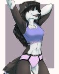  2022 anthro black_hair breasts canid canine canis clothed clothing digital_media_(artwork) domestic_dog female firetally hair hi_res mammal midriff navel open_mouth smile teeth tongue 