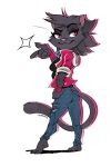 2019 anthro barefoot black_body black_fur bottomwear bracelet braided_hair breasts butt clairen_(rivals_of_aether) clothed clothing denim denim_bottomwear denim_clothing digital_media_(artwork) feet felid feline felis female fur hair hi_res hoodie jacket jeans jewelry leopard lovers_of_aether mammal open_clothing open_jacket open_topwear pantherine pants plantigrade raised_heel rear_view red_eyes rivals_of_aether rolled_up_sleeves scottyartz shirt signature simple_background smile solo tail toes topwear torn_bottomwear torn_clothing torn_jeans torn_pants white_background