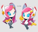  blue_eyes character_name crossed_arms gloves grey_background hair_ornament hairclip highres kirby_(series) long_hair ni_re pink_hair rayman_limbs simple_background solo susie_(kirby) yellow_gloves 