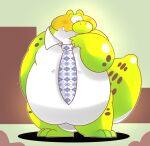  2021 absurd_res anthro belly blush crocodile crocodilian crocodylid green_body hi_res kemono m2vcjtad5hsdvla necktie overweight reptile scalie solo white_body 