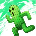  black_eyes cloud commentary_request cumulonimbus_cloud final_fantasy full_body green_sky no_humans outdoors running sabotender sky solid_circle_eyes solo standing yanedx 