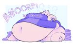2024 anthro barefoot belly belly_overhang big_belly big_breasts bloated blue_background boss_monster_(undertale) bovid breasts burping caprine chubby_cheeks clothed clothing crumbs dress fat_arms feet female floppy_ears food food_pile goat half-closed_eyes hi_res huge_belly huge_thighs hyper hyper_belly immobile lop_ears mammal monochrome morbidly_obese morbidly_obese_anthro morbidly_obese_female narrowed_eyes navel obese obese_anthro obese_female onomatopoeia open_mouth overweight overweight_anthro overweight_female pastry pie pies ridiculouscake simple_background sitting solo sound_effects spread_legs spreading stuffing text thick_thighs three-quarter_view toriel undertale undertale_(series) white_background