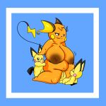  1:1 absurd_res anal anal_penetration anthro balls big_breasts big_penis breasts butt digital_media_(artwork) erection female female_penetrated genitals group hi_res huge_breasts male male/female male_penetrating mature_female nintendo nipples nude penetration penis pichu pok&eacute;mon pok&eacute;mon_(species) pussy raichu raven30_(artist) sex shaded signature simple_background smile tongue tongue_out vaginal video_games yellow_body 