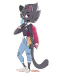 2021 anthro beezii black_body black_fur bottomwear braided_hair clairen_(rivals_of_aether) clock clothed clothing collared_shirt denim denim_bottomwear denim_clothing dossier dress_shirt felid feline felis female file_folder footwear full-length_portrait fur hair hi_res jacket jeans leopard looking_at_viewer lovers_of_aether mammal pantherine pants plantigrade portrait raised_heel red_eyes rivals_of_aether rolled_up_sleeves shirt shoes simple_background solo sweater tail topwear torn_bottomwear torn_clothing torn_jeans torn_pants watch white_background