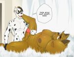 2024 4_fingers abs anal anal_penetration anthro anthro_on_anthro anthro_penetrated anthro_penetrating anthro_penetrating_anthro armpit_hair athletic athletic_anthro athletic_male balls big_pecs black_markings black_nose body_hair brown_body brown_fur brown_hair brown_nipples canid canine canis circumcised dalmatian danny_(zackdadawg) dialogue domestic_dog duo english_description english_text erection facial_markings featureless_chest fingers footfoxxy fur genitals gloves_(marking) grey_eyes hair hand_on_leg hands_behind_head head_markings hi_res lying male male/male male_penetrated male_penetrating male_penetrating_male mammal markings muscular muscular_anthro muscular_legs muscular_male nick_(footfoxxy) nipples nude_anthro nude_male on_back open_mouth orange_eyes pecs penetration penile penile_penetration penis sex size_difference small_dom_big_sub speech_bubble spots spotted_arms spotted_body spotted_chest spotted_ears spotted_fur spotted_markings spotted_tail standing tail tail_markings text vein veiny_penis white_body white_fur