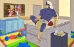 abdl abs adult_baby ageplay animal_humanoid anthro artist_name avian avian_humanoid baby_toy baby_toys ball beak black_eyebrows black_eyes blue_diaper_fastener blue_fastener bodily_fluids braviary bright_colors canid canine changing_table cloth_diaper clothed clothing colored crib diaper diaper_change diaper_fastener diaper_fetish diaper_only diaper_pail dipstick_tail doc_croc_(simsala_grimm) door doorway electronics eyebrows fastener feather_hair feathered_crest feathers feet generation_5_pokemon genital_fluids glistening glistening_eyes grey_arms grey_body grey_chest grey_legs head_crest hi_res humanoid infantilism inside legs_up lizard looking_at_viewer looking_pleasured male mammal markings mischievious_face mischievous mischievous_smile multicolored_body multicolored_tail multicolored_tail_feathers muscular muscular_anthro muscular_arms muscular_legs muscular_male nado_soarian nintendo open_mouth paddedwolfy pecs playmat playpen pokemon pokemon_(species) pseudo_hair red_feathered_crest red_tail red_tail_feathers relieved reptile roleplay scalie scuted_feet scuted_hands scutes sighing simsala_grimm solo spread_legs spreading tail tail_feathers tail_markings tan_cloth_diaper tan_feather_hair tan_wall television television_show text three-quarter_view tongue topless unclean_diaper urine used_diaper using_diaper wearing_diaper wet_diaper wetting wetting_bottomwear wetting_diaper white_feathered_crest window window_light yellow_arms yellow_beak yellow_feet yellow_hands yellow_legs yellow_tail yellow_tail_feathers yellow_tail_tip yoyo_(simsala_grimm)