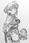  2girls :d amoris_(bang_dream!) anger_vein angry ascot bang_dream! bang_dream!_it&#039;s_mygo!!!!! beret bite_mark bite_mark_on_thigh blush breasts brooch capelet chibi cleavage closed_eyes collared_shirt corset earrings english_commentary from_side garter_straps graphite_(medium) greyscale hair_between_eyes hand_up hat implied_yuri jewelry long_hair long_sleeves looking_down medium_breasts medium_hair monochrome mortis_(bang_dream!) mortis_(costume)_(bang_dream!) mortis_(persona)_(bang_dream!) multiple_girls necklace nose_blush open_mouth parted_lips peanut_mouth pearl_necklace samipeko see-through_clothes see-through_sleeves shirt short_hair shorts simple_background smile striped_clothes striped_shirt sweat swept_bangs thighhighs traditional_media v v-shaped_eyebrows vertical-striped_clothes vertical-striped_shirt wakaba_mutsumi white_background yuutenji_nyamu 