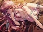  bed_sheet blush fingering flat_chest gipsy_underground legs_bent long_hair louise_francoise_le_blanc_de_la_valliere lying masturbation nude panties panty_pull pink_eyes pink_hair pussy_juice saliva sheets translation_request underwear zero_no_tsukaima 