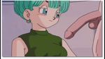  blue_hair blush bulma desto dragon_ball dragonball dragonball_z earrings green_top huge_penis jewelry penis son_gohan uncensored 