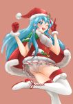  ;d aqua_hair armor ass blue_eyes blush boots breasts cape deekei earrings eirika fire_emblem fire_emblem:_seima_no_kouseki fire_emblem_heroes fur_trim gloves hair_ornament hat highres jewelry leg_up long_hair miniskirt nintendo one_eye_closed open_mouth panties pleated_skirt pom_pom_(clothes) red_gloves red_legwear santa_hat signature skirt smile thigh_boots thighhighs thighs underwear v white_footwear white_panties 