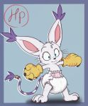 accessory ambiguous_gender anthro arms_out bandai_namco big_ears claws clean_diaper clothed clothing diaper digimon digimon_(species) furgonomics gatomon gloves handwear hi_res hodgepodgedl jewelry ring shocked solo standing tail tail_accessory tail_jewelry tail_ring wearing_diaper wide_eyed