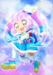 +_+ 1girl :d ahoge alternate_hairstyle ankle_boots armpit_peek asukamama89 blue_background blue_boots blue_cape blue_dress blue_hair blush boots bow brooch cape colored_shoe_soles commentary cosplay cure_sky cure_sky_(cosplay) detached_sleeves dress dress_bow fingerless_gloves fringe-trimmed_cape fringe_trim full_body gloves gradient_background gradient_hair green_eyes hair_ornament happy highres hirogaru_sky!_precure jewelry long_hair looking_at_viewer magical_girl medium_dress midair monster_girl multicolored_hair open_mouth outstretched_arm pink_bow precure puffy_detached_sleeves puffy_sleeves puniru_(puniru_wa_kawaii_slime) puniru_wa_kawaii_slime purple_background purple_hair red_cape sleeveless sleeveless_dress slime_girl slime_hair smile solo sparkle sparkle_background thighhighs twintails two-sided_cape two-sided_fabric two-tone_background two-tone_dress two-tone_hair v very_long_hair white_dress white_gloves white_thighhighs wing_brooch wing_hair_ornament 