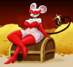 anthro big_breasts big_butt breasts butt clothing diamond_grenadier female gem hi_res jewelry leg_cross little_mouser mammal mario_bros mask mouse ms._mowz murid murine nintendo one_eye_closed paper_mario rodent sitting solo tail thick_thighs tight_clothing treasure treasure_chest treasure_hoard wink