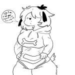  2021 anthro artist_name big_breasts biped black_ears bone breasts canid canine canis clothed clothing dialogue digital_media_(artwork) domestic_dog english_text female floppy_ears front_view fur hair half-closed_eyes hi_res hoodie mammal monochrome narrowed_eyes portrait puppychan puppychan48 scut_tail short_hair short_tail simple_background solo speech_bubble standing text three-quarter_portrait tomboy topwear tsundere underwear white_background 