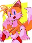  anthro blue_eyes canid canine clothing footwear fox fur gloves handwear head_tuft looking_at_viewer male mammal miles_prower open_mouth orange_body orange_fur sega shoes solo sonic_the_hedgehog_(series) tuft unknown_artist video_games white_body white_fur 