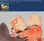 absurd_res anthro arcanine balls big_butt bodily_fluids butt canid canine cum duo erection fellatio femboy first_person_view fur generation_1_pokemon genital_fluids genitals hi_res huge_butt male male/male mammal nintendo nude oral oral_penetration penetration penile penis pokemon pokemon_(species) rareplushy sex simple_background sucking tail thick_thighs tongue