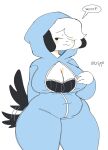  2022 :3 anthro belly big_breasts biped black_bra black_clothing black_ears black_tail black_underwear blue_clothing blue_onesie blush bra breasts canid canine canis chubby_anthro chubby_female cleavage clothed clothing curvy_figure digital_media_(artwork) domestic_dog female floppy_ears fur hair half-closed_eyes hi_res lingerie mammal narrowed_eyes navel onesie portrait presenting presenting_breasts puppychan puppychan48 simple_background sleepover smile solo speech_bubble standing tail_motion tailwag thick_thighs three-quarter_portrait underwear unzipped unzipping voluptuous white_background white_body white_fur white_hair 