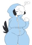  ... 2022 :&lt; anthro belly big_breasts biped black_ears black_tail blue_clothing blue_onesie breasts canid canine canis chubby_anthro chubby_female clothing curvy_figure digital_media_(artwork) domestic_dog floppy_ears fur hair half-closed_eyes hi_res mammal narrowed_eyes navel onesie portrait puppychan puppychan48 simple_background sleepover solo speech_bubble standing thick_thighs three-quarter_portrait voluptuous white_background white_body white_fur white_hair 
