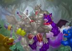 absurd_res anal_orgasm angelgatomon_(angelgato) balls bandai_namco barazoku big_muscles black_markings blue_body bodily_fluids bow_tie claws clothing cum cum_on_face cum_while_penetrated cumshot digimon digimon_(species) domestic_cat dorumon dragon drooling ejaculation excessive_cum excessive_genital_fluids feathered_wings feathers felid feline felis fox_tail foxy_the_dorumon fur furred_dragon furred_scalie gatomon genital_fluids genitals gloves hands-free handwear hi_res humanoid_genitalia humanoid_penis kittikary looking_pleasured male male/male male_penetrated male_penetrating male_penetrating_male mammal markings membrane_(anatomy) membranous_wings muscular muscular_male mythological_creature mythological_scalie mythology orgasm penetration penis purple_body purple_fur saliva scales scalie sex shiromon_(shiromon999) stripes tail tongue tongue_out veemon white_body white_fur white_scales wings x-digimon