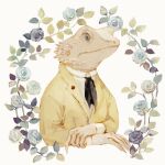  anthro classy cravat flower hi_res leaf lizard looking_away male plant reptile rt0no scalie simple_background solo 