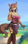  air_(disambiguation) anthro breasts canid canine canis cleavage clothed clothing dress female hi_res looking_at_viewer mammal michisamael off_shoulder solo winchi_(michisamael) wolf yellow_eyes 