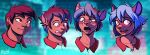 anthro blue_hair brand_new_animal brown_hair canid canine female gender_transformation hair hi_res human human_to_anthro male mammal michiru_kagemori mole_under_eye mtf_transformation multicolored_hair portrait raccoon_dog red_eyes sharp_teeth solo species_transformation studio_trigger tanuki teeth tf-sential transformation transformation_sequence two_tone_hair