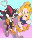  1girl animal_print belt blonde_hair blue_eyes hedgehog highres leopard_print long_hair looking_at_viewer maria_robotnik miniskirt shadow_the_hedgehog shyu_1014 skirt sonic_(series) sonic_speed_simulator 