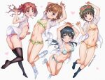 4girls :d armpits arms_up ass ass_visible_through_thighs bikini black_hair black_socks black_thighhighs blue_bikini blue_eyes blush bow breasts brown_eyes brown_hair collarbone commentary_request flower flower_wreath front-tie_top green_bikini groin hair_bow hair_flower hair_ornament halterneck head_wreath isshi_pyuma legs long_hair looking_at_viewer looking_back medium_breasts medium_hair micro_bikini misaka_mikoto multiple_girls navel open_clothes open_mouth open_shirt orange_bikini pink_bikini presenting_armpit ribbon ribs saten_ruiko shirai_kuroko shirt short_hair side-tie_bikini_bottom small_breasts smile socks standing string_bikini striped_bikini striped_clothes swimsuit thigh_gap thighhighs thighs toaru_kagaku_no_railgun toaru_majutsu_no_index twintails twitter_username uiharu_kazari white_bikini white_shirt white_socks yellow_bikini 
