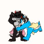 accident accidental_exposure canid canine canis challenge covered_nudity covering dantalos demon duo humor hybrid male male/male mammal meme mrdarknesswolf mrdarknesswolf_(character) nipples romantic romantic_couple towel towel_drop wolf