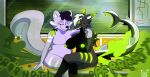 absurd_res anthro biohazard_symbol breasts duo fart fart_cloud fart_fetish farting_together female fin fish fur hair hazard_symbol hi_res hybrid juniper_(sharkskunk) male male/female mammal marine mephitid nipples nude shark sharkskunk skunk smile smirk stinkbomb_(stinkbombskunk) symbol tail text