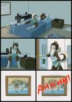 2014 after_transformation alarm_clock anthro bathroom bed bedroom biped black_border black_nose black_pawpads blue_eyes border bottomwear breasts brown_body brown_fur brown_hair canid canine canis clock clothed clothing clothing_on_floor colored comic countershade_face countershade_neck countershade_tail countershade_torso countershading desk digitigrade domestic_dog english_text female fish fully_clothed fur furgonomic_bottomwear furgonomics furniture gloves_(marking) hair hi_res husky implied_transformation leg_markings lying mammal marine markings motion_lines mustelid nipples nordic_sled_dog on_bed on_front open_mouth oter oter_(oc) otter pawpads photo photo_on_wall screaming shaded shirt sitting sitting_on_bed sleeping socks_(marking) solo spitz spread_legs spreading standing table tail tank_top text through_clothing tissue_box topwear trash_can white_body white_fur white_inner_ear window yawn