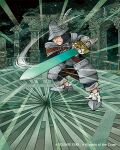  1boy adelbert_steiner copyright_notice feathered_helmet fighting_stance final_fantasy final_fantasy_ix helmet holding holding_sword holding_weapon ka6_ka7 looking_to_the_side magic:_the_gathering official_art serious solo swinging_weapon sword weapon 