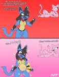 animal_genitalia animal_penis anthro balls blue_body blue_eyes blue_fur blush blush_lines breasts canid canine_genitalia canine_penis chest_spike comic comic_panel crossgender dialogue duo ear_piercing ear_ring eyelashes fan_character female floating fur gender_transformation generation_1_pokemon generation_4_pokemon genitals gesture hair hand_gesture head_tuft hi_res highlights_(coloring) legendary_pokemon looking_at_another looking_down lucario magic magic_pregnancy magic_user male mammal mew_(pokemon) mostly_nude mtf_crossgender mtf_transformation multicolored_body multicolored_fur ninjatreecko nintendo open_mouth penis piercing pink_body pointing pointing_at_another pokemon pokemon_(species) pokemorph pregnant pregnant_anthro pregnant_female pussy rapid_pregnancy red_eyes ring_piercing scarf scarf_only sheath size_difference small_breasts smaller_female smug smug_face sparkles spikes spikes_(anatomy) standing surprise surprised_expression tail transformation tuft womb_tattoo zane_aurastar