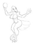  2020 absurd_res anthro avian beak bent_legs butt claws elbow_tufts feathers female hi_res holding_object lakeslug looking_aside looking_away musical_instrument navel nude open_beak open_mouth percussion_instrument shoulder_tuft simple_background solo tail_feathers talons tambourine toe_claws tuft white_background 
