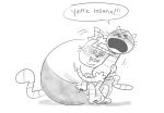 2025 anthro big_jim_(dog_man) biped blush dialogue dog_man_(series) domestic_cat duo english_text eyes_closed eyewear felid feline felis glasses grampa_(dog_man) hi_res hug male mammal open_mouth overweight simple_background sitting teddyclowns text