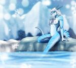  anthro dragon female icy-marth pinup pose snow solo water 