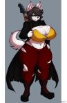 2019 4k absurd_res anthro artist_name big_breasts black_hair boots bottomwear breasts canid canine canis cleavage clothed clothing curvy_figure digital_media_(artwork) domestic_dog eyelashes female fingers footwear fur grey_background guitar hair hand_on_hip hi_res huge_breasts inner_ear_fluff jacket looking_at_viewer maggie_applebee mammal midriff musical_instrument navel one_eye_obstructed pants plucked_string_instrument short_hair simple_background smile solo standing string_instrument superix teal_eyes teeth thick_thighs thong topwear torn_bottomwear torn_clothing torn_pants tube_top tuft underwear voluptuous white_body white_fur wide_hips 