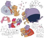 2025 anthro big_jim_(dog_man) blush clothing dialogue dog_man_(series) domestic_cat duo english_text eyes_closed eyewear felid feline felis glasses grampa_(dog_man) hi_res hug humanoid_hands licking male male/male mammal mask necktie ohmeowgerd overweight overweight_male purple_body shirt simple_background superhero_costume text tongue topwear white_background