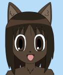  1girl animal_ears azumanga_daioh blue_background brown_fur brown_hair dark-skinned_female dark_skin furrification furry furry_female highres kasuga_ayumu non-web_source open_mouth simple_background solo very_dark_skin werewolf wolf_ears wolf_girl 