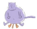 2025 anthro belly big_belly big_jim_(dog_man) black_nose dog_man_(series) domestic_cat duo felid feline felis grampa_(dog_man) hi_res mammal navel purple_body sad simple_background sitting_on_another solo_focus teddyclowns white_background
