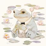  amphibian anthro bow_tie clasped_hands flower frog hi_res lily_pad male plant rt0no simple_background solo white_background 