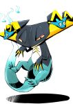  alternate_color black_eyes chevrons claws commentary_request dragapult dreepy floating half-closed_eyes heka=ton highres looking_at_viewer no_humans pokemon pokemon_(creature) shiny shiny_pokemon white_background 