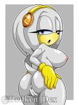 accessory anthro anus areola big_butt black_nose blue_eyes blue_sclera border butt clothing echidna eyelashes fan_character female fur genitals gloves gloves_only grey_background grey_body grey_fur hair_accessory hairband handwear handwear_only hi_res looking_at_viewer looking_back looking_back_at_viewer mammal monotreme mostly_nude nipples nude open_mouth pink_areola pink_nipples pussy rear_view redken_dex sega simple_background solo sonic_the_hedgehog_(series) thick_thighs white_border wide_hips yellow_body yellow_clothing yellow_fur yellow_gloves yellow_handwear zeta_the_echidna