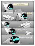  2021 3:4 absurd_res anthro comic dialogue duo english_text fur heartermobs hi_res holding_object holding_phone humor machine male open_mouth phone phone_call protogen sad sergal simple_background speech_bubble spot_color teeth text 
