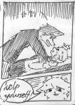 absurd_res anthro black_and_white black_clothing black_dress black_topwear bovid canid canine canis caprine chinese_text clothing comic dialogue dress duo female fur hi_res jin_xu lokaner male mammal monochrome open_mouth pen_(artwork) sheep speech_bubble tackle text topwear traditional_media_(artwork) wang_fang white_body white_clothing white_fur white_topwear wolf